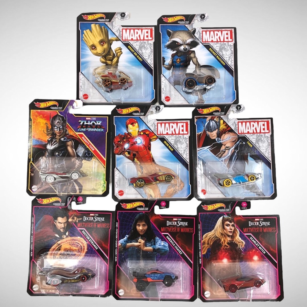 Hot Wheels Set Of 8 Marvel Comic Character Cars New 2022 Release